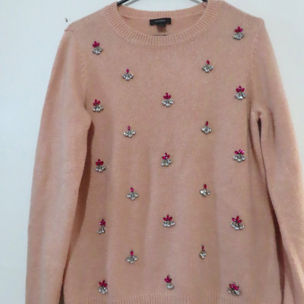 Halogen Pink Jewelled Sweater Size Small